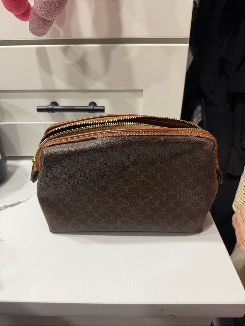 Celine Women’s Brown Monogram Toiletry Pouch with Tan Trim - Picture 2 of 10